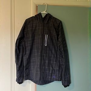 Brooks running rain coat. Grey/purple with reflective material